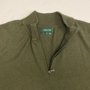 Orvis Large Olive Green 1/4 Zip Cotton Cashmere Sweater